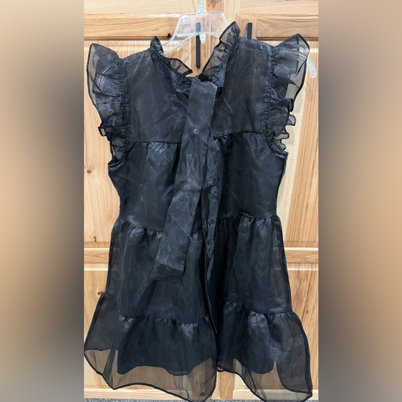 Mud Pie Black Sheer Ruffle Sleeve Tired Babydoll Whimsigoth Holiday Mini Dress - Picture 5 of 14